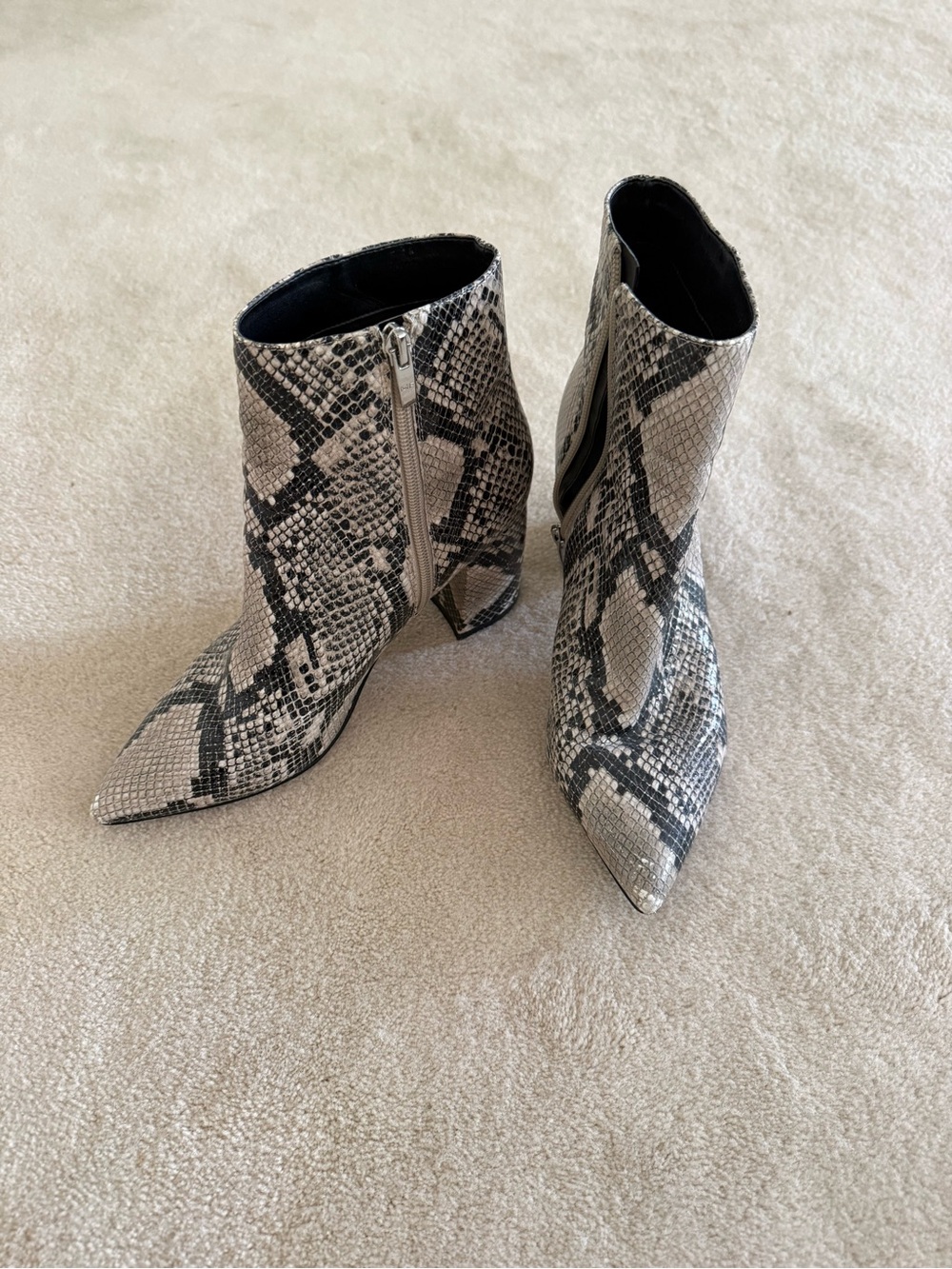 Marc Fisher Snake-Print Pointed Toe Ankle Boots - Black & Cream